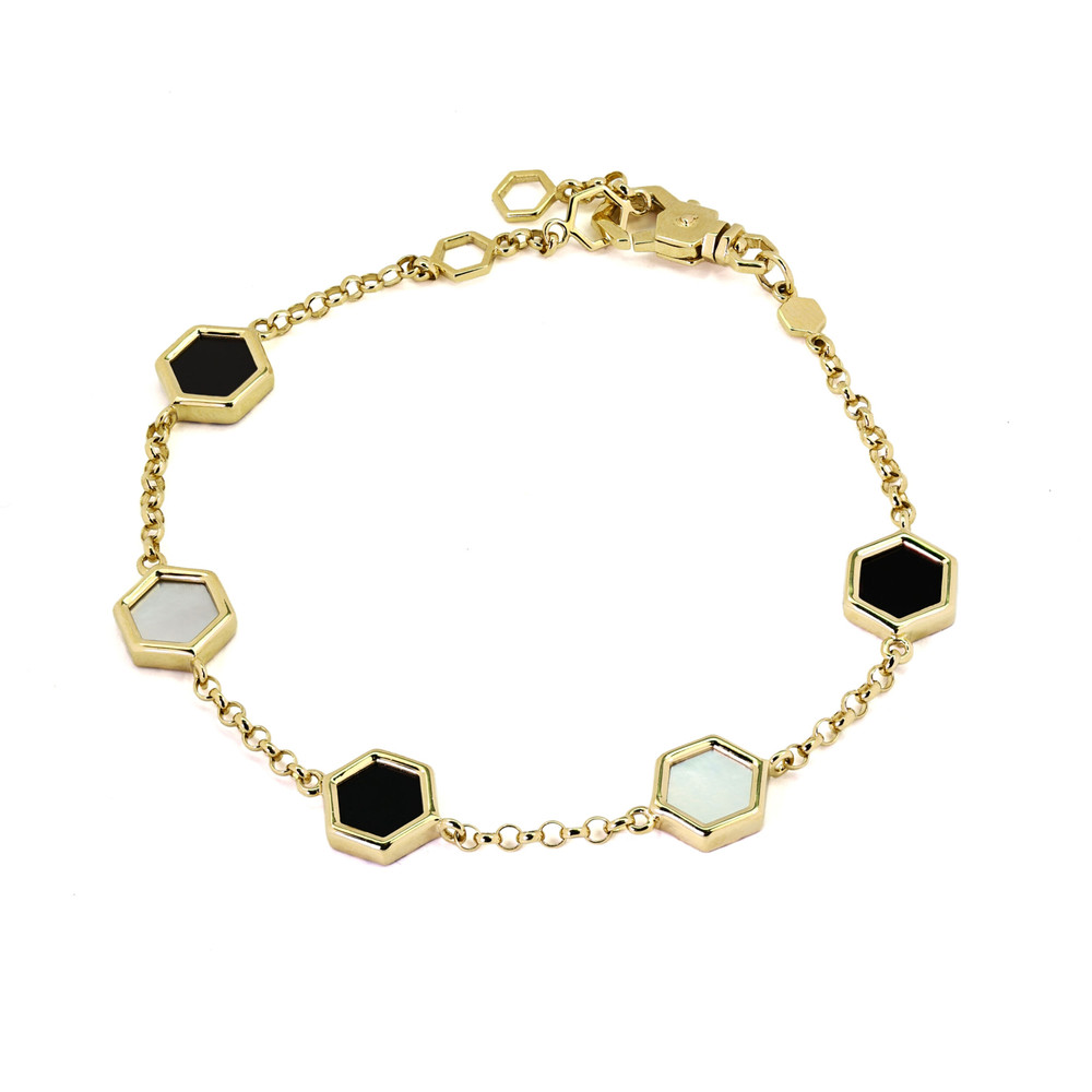 Браслет из лимонного золота c ониксом и перламутром