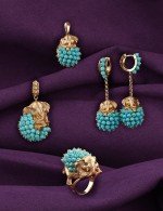 Серьги из золота 585 пробы c эмалью и бирюзой