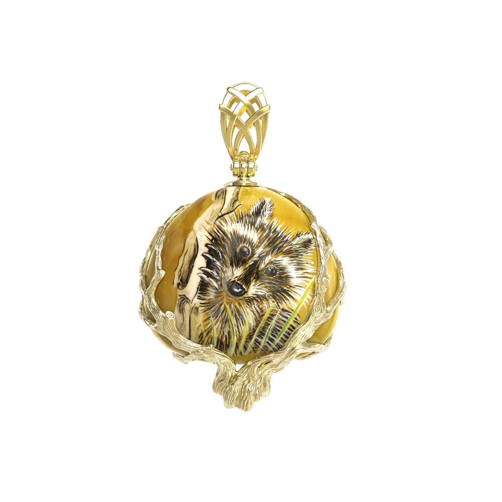 Подвеска из лимонного золота c росписным янтарём