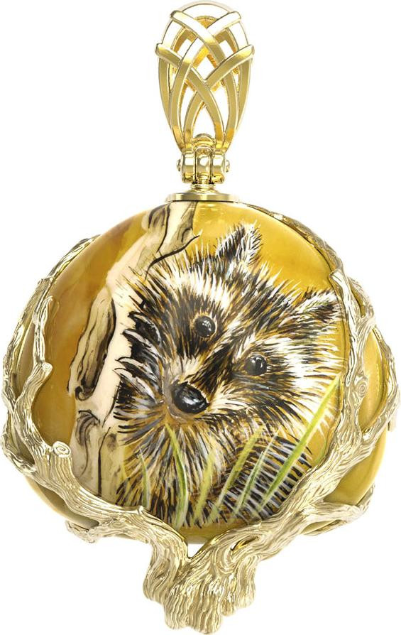 Подвеска из лимонного золота c росписным янтарём