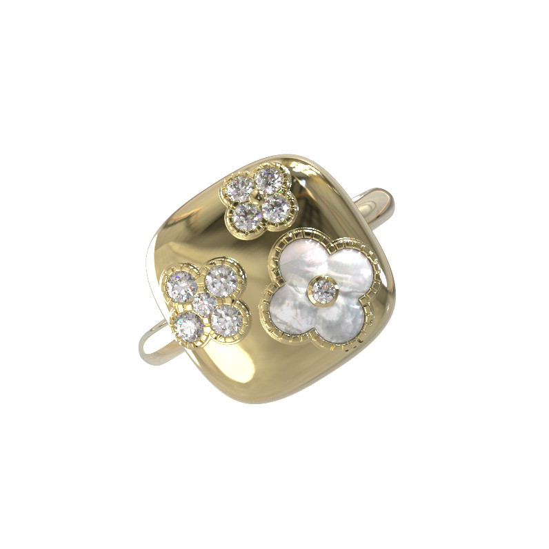 Кольцо из лимонного золота c бриллиантами и перламутром