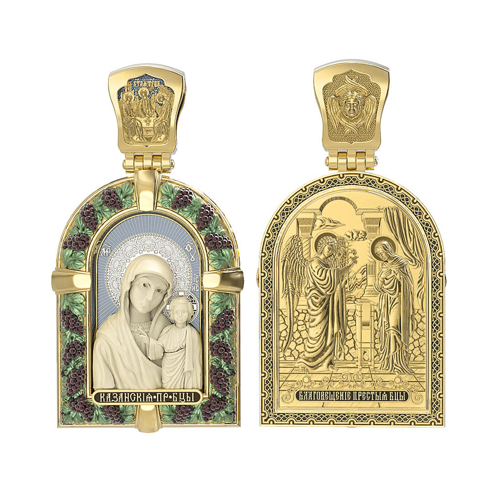 Образок из лимонного золота c эмалью и бивнем мамонта