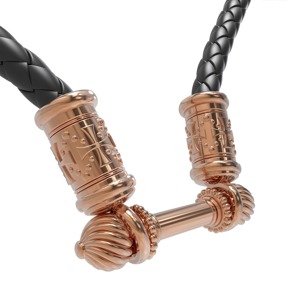 Гайтан из золота c кожаным шнурком