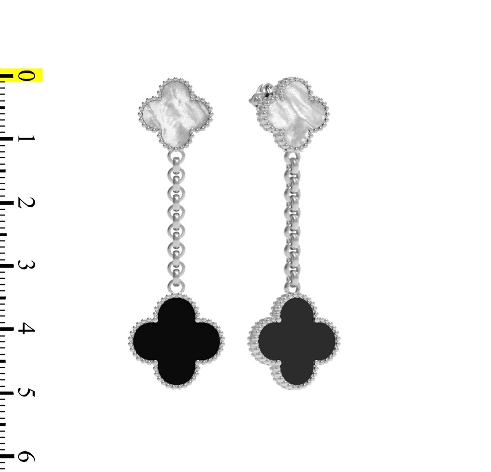 Серьги из белого золота c ониксом и перламутром