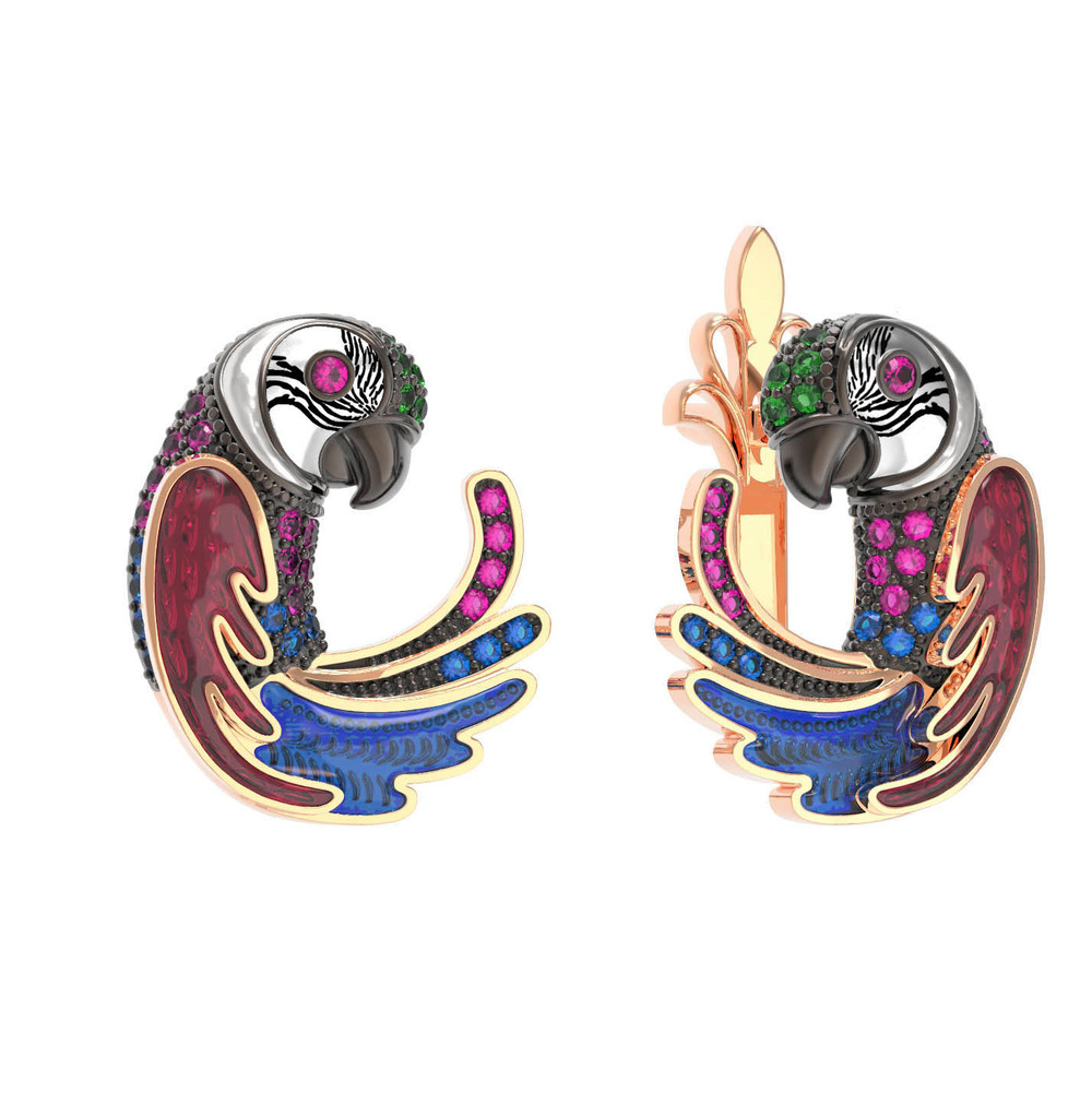 Серьги из золота c эмалью и фианитом