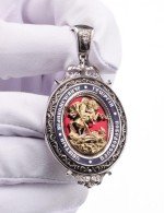 Образок из белого золота 585 пробы c эмалью