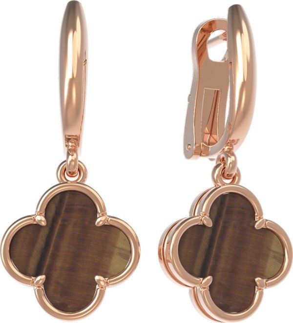 Серьги из золота 585 пробы c тигровым глазом