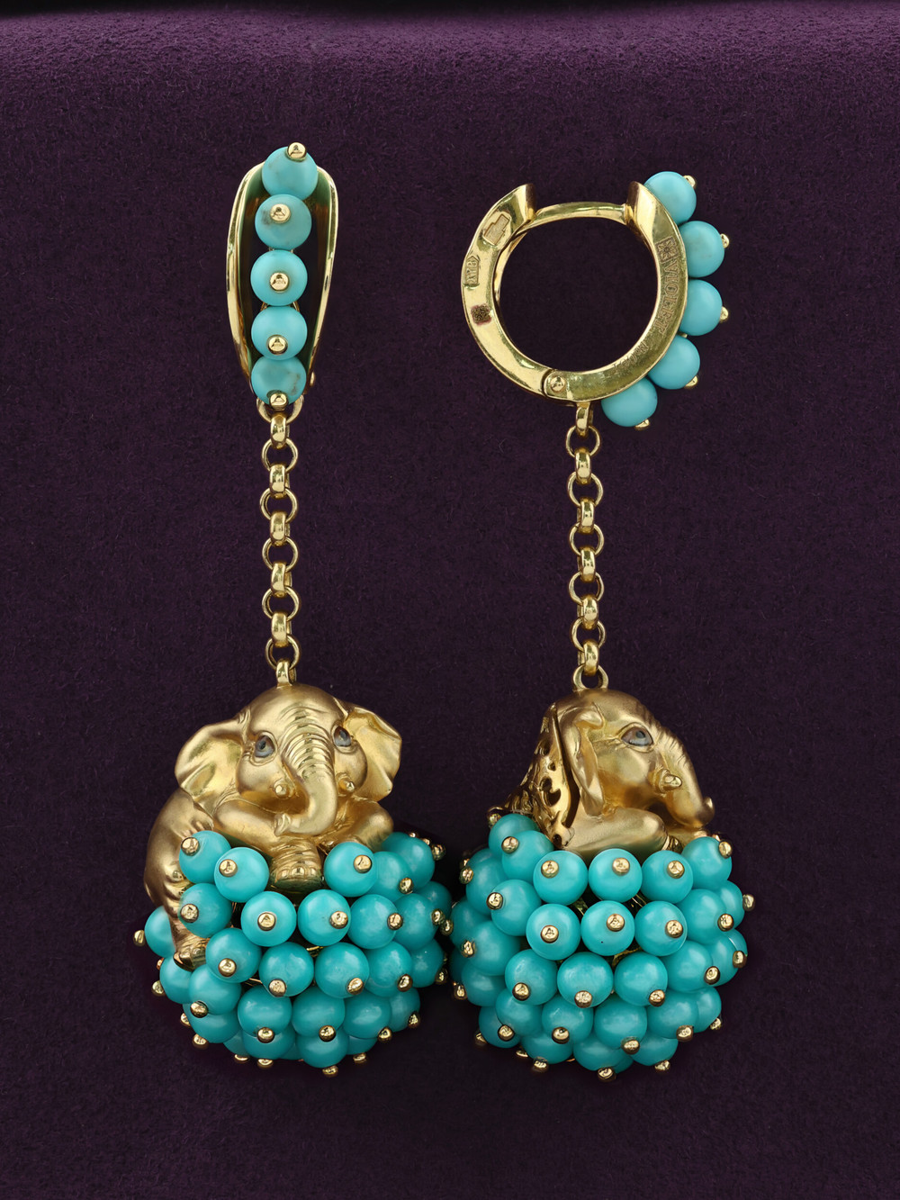 Серьги из лимонного золота c эмалью и бирюзой