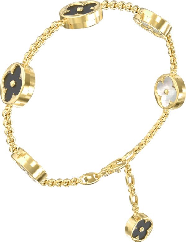 Браслет из лимонного золота c ониксом и перламутром