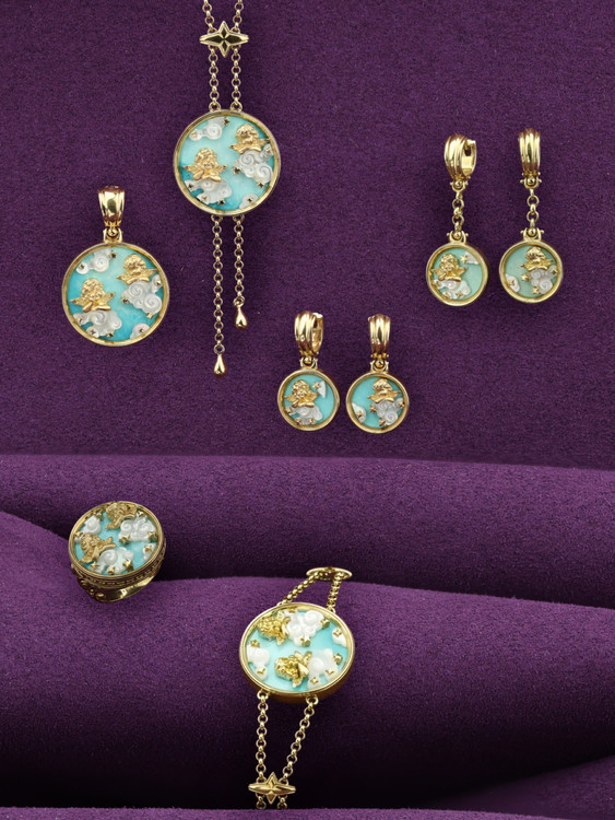 Браслет из лимонного золота c бирюзой и перламутром