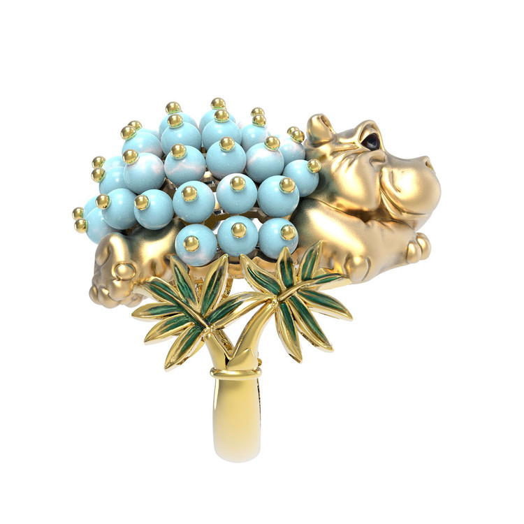 Кольцо из лимонного золота c эмалью и бирюзой