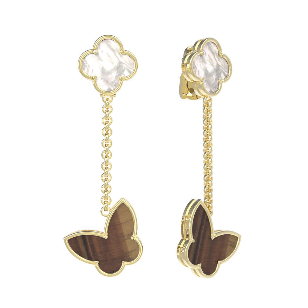 Серьги из лимонного золота c тигровым глазом и перламутром