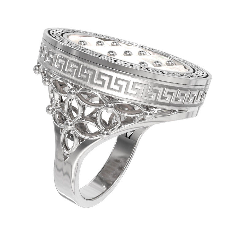 Кольцо из белого золота c эмалью и перламутром