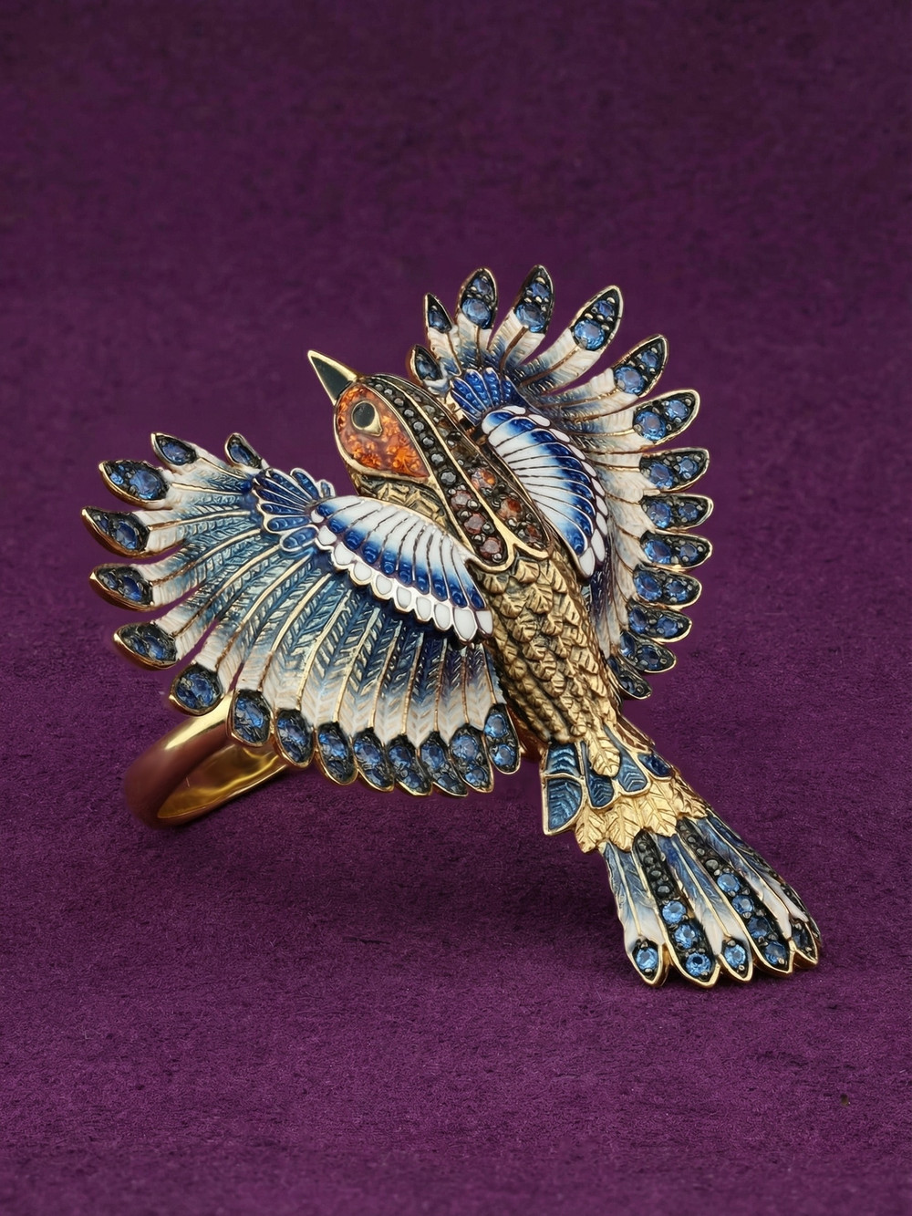 Кольцо из лимонного золота c эмалью и фианитом