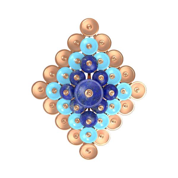 Подвеска из золота c бирюзой и лазуритом