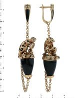 Серьги из золота 585 пробы c эмалью и ониксом
