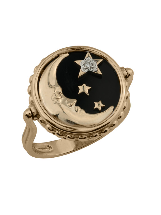 Кольцо из золота c бриллиантами, ониксом и перламутром