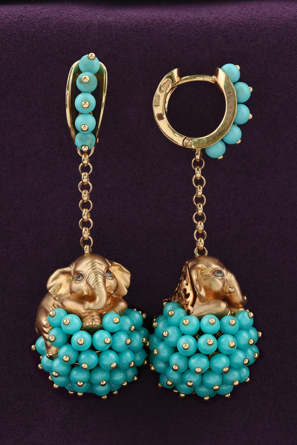 Серьги из золота c эмалью и бирюзой