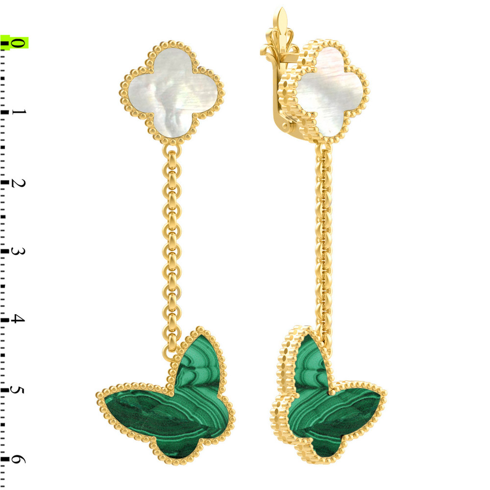 Серьги из лимонного золота c малахитом и перламутром