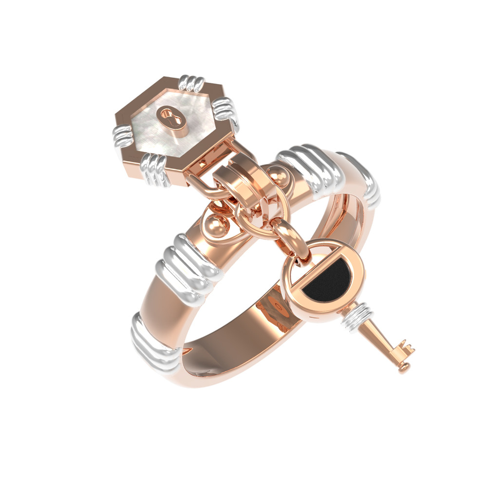 Кольцо из золота c ониксом и перламутром