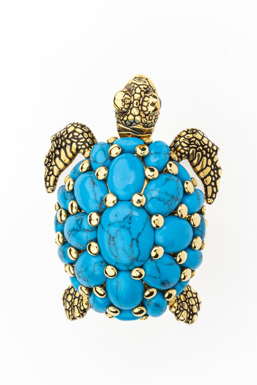 Кольцо из лимонного золота c эмалью и бирюзой