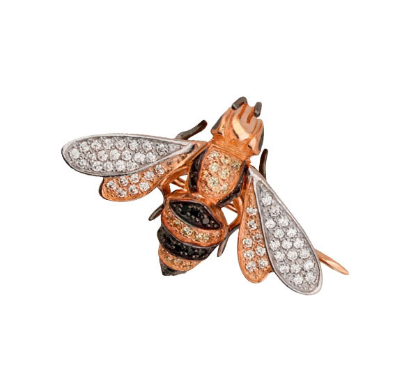 Брошь из золота c эмалью и фианитом