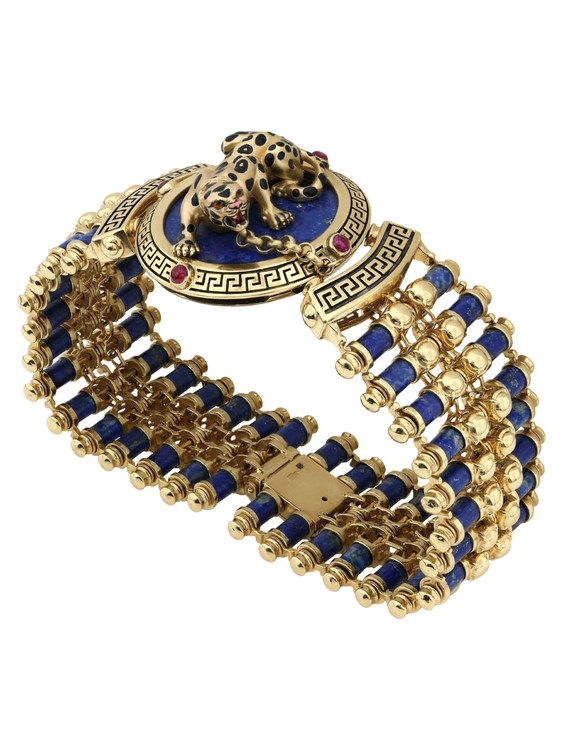 Браслет из лимонного золота c эмалью, рубином и лазуритом