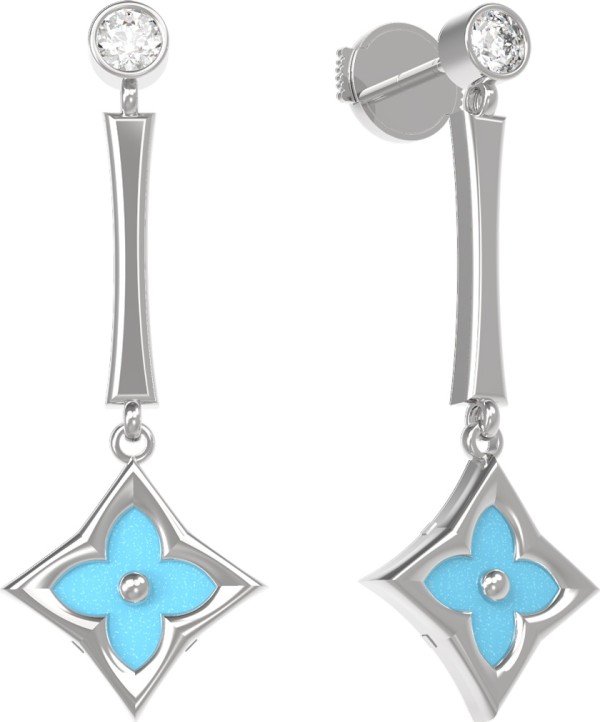 Серьги из белого золота 585 пробы c фианитом и бирюзой
