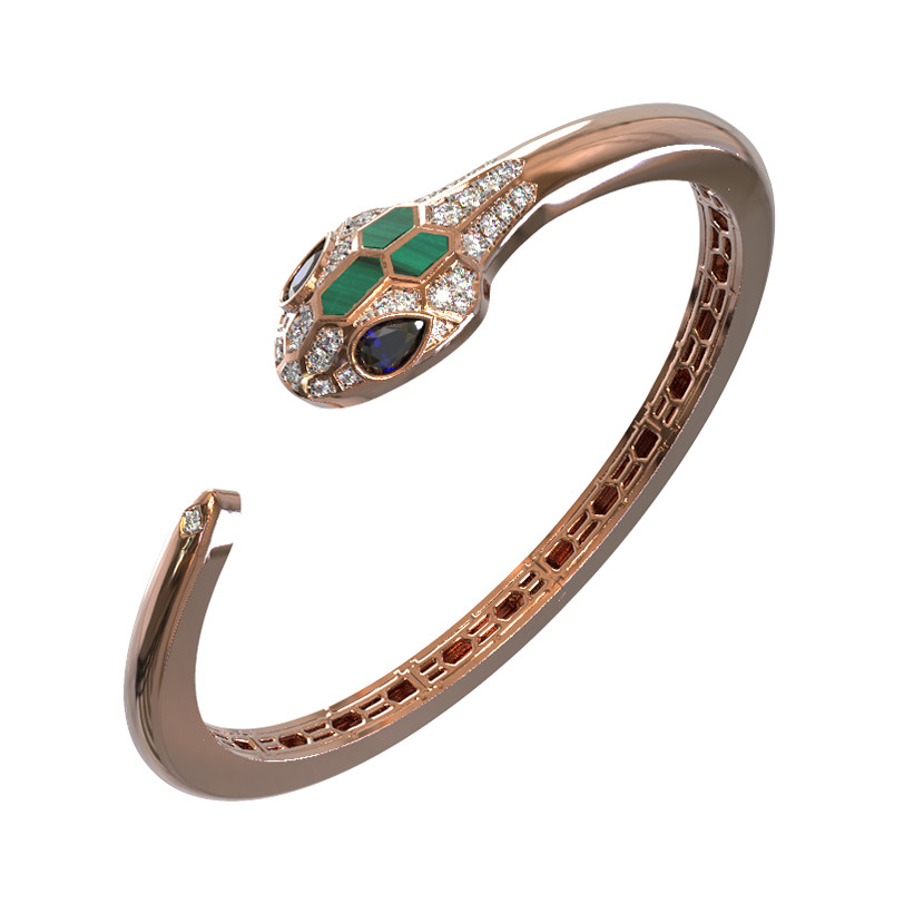 Браслет из золота c бриллиантами, сапфиром и малахитом