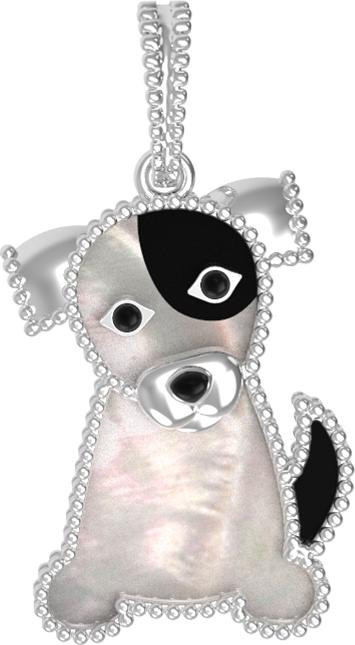 Подвеска из белого золота c эмалью, ониксом и перламутром