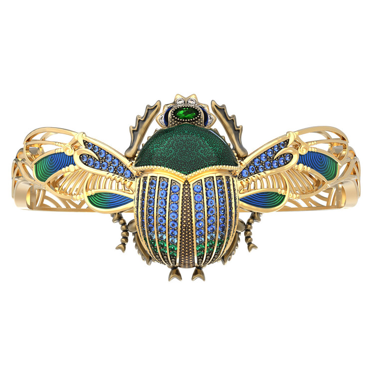 Браслет из лимонного золота c эмалью, фианитом, турмалином и эмалью