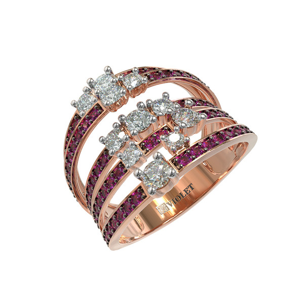 Кольцо из золота c бриллиантами и рубином