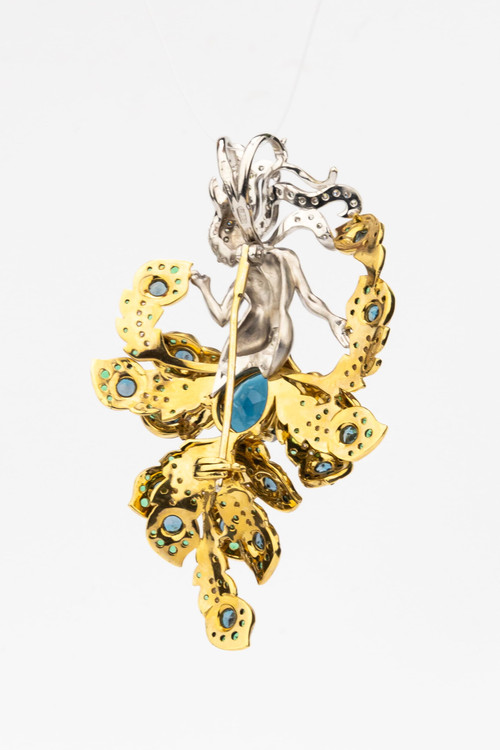 Брошь из лимонного золота c фианитом и топазом London