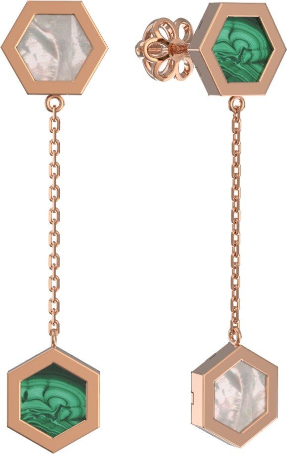 Серьги из золота c малахитом и перламутром