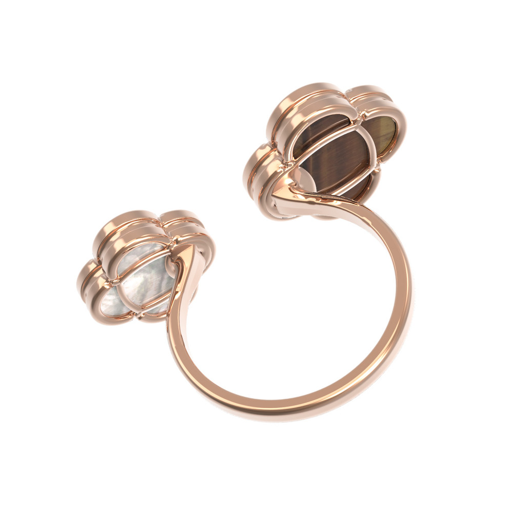 Кольцо из золота c тигровым глазом и перламутром