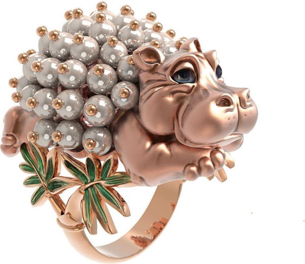 Кольцо из золота c эмалью и жемчугом