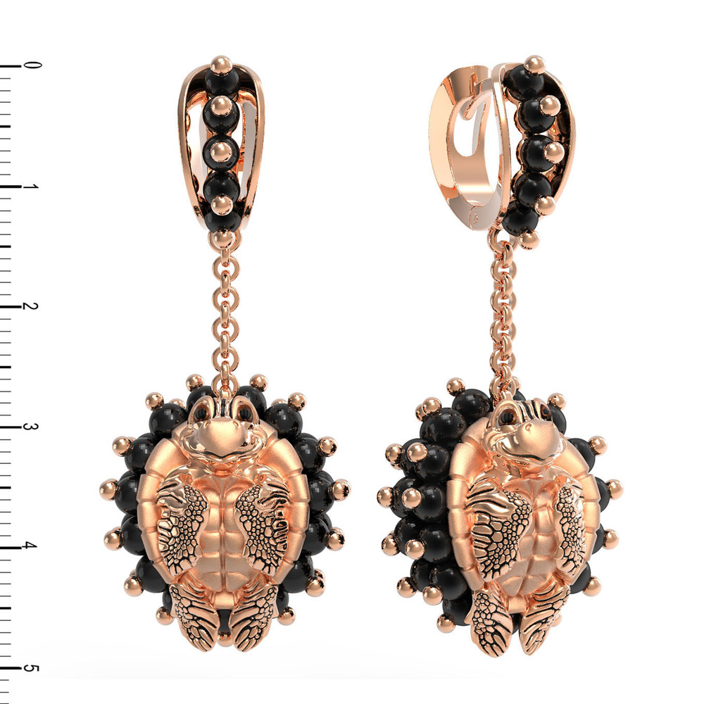 Серьги из золота c эмалью и ониксом