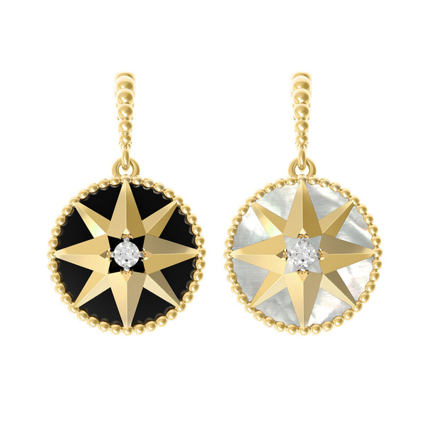 Подвеска из лимонного золота c фианитом, ониксом и перламутром