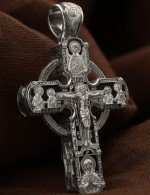 Крест из белого золота 585 пробы c эбеновым деревом