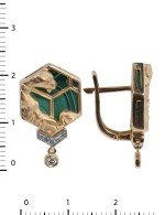 Серьги из лимонного золота 585 пробы c бриллиантами и малахитом
