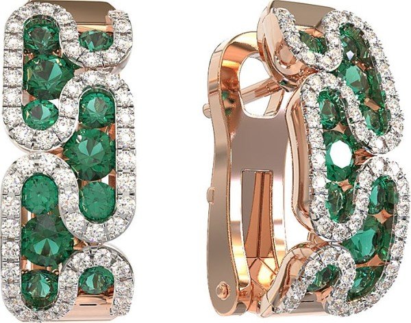 Серьги из золота 585 пробы c бриллиантами и изумрудом