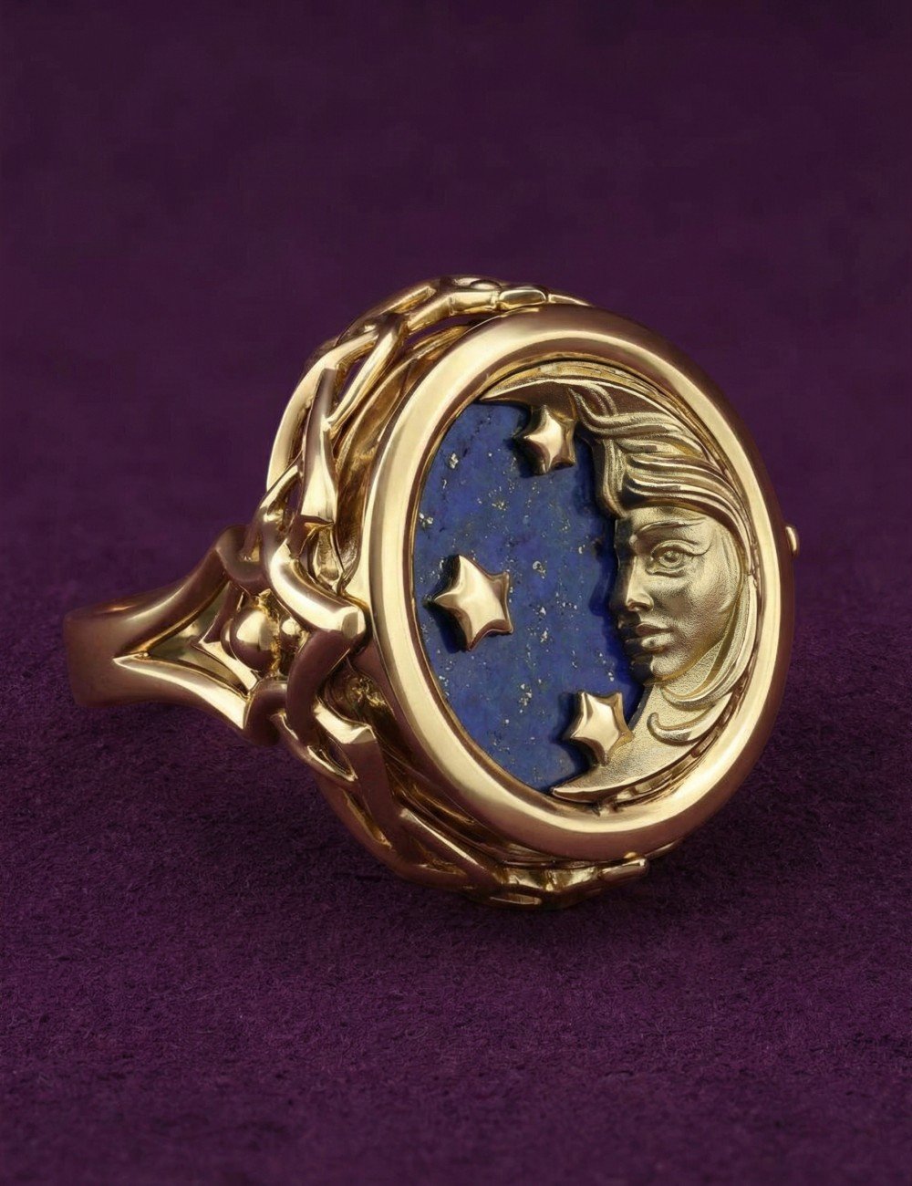 Кольцо из лимонного золота 585 пробы c бирюзой и лазуритом