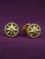 Серьги из лимонного золота 585 пробы c бриллиантами и малахитом