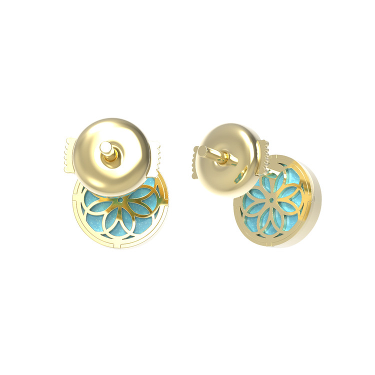 Серьги из лимонного золота c бриллиантами и бирюзой