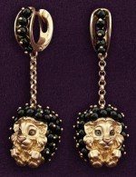 Серьги из лимонного золота 585 пробы c эмалью и ониксом