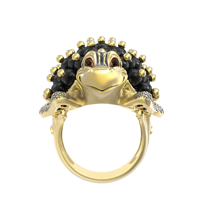 Кольцо из лимонного золота c эмалью и ониксом