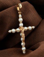 Крест из золота 585 пробы c жемчугом