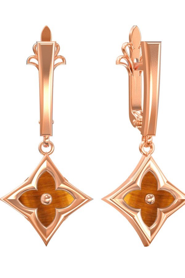 Серьги из золота 585 пробы c тигровым глазом