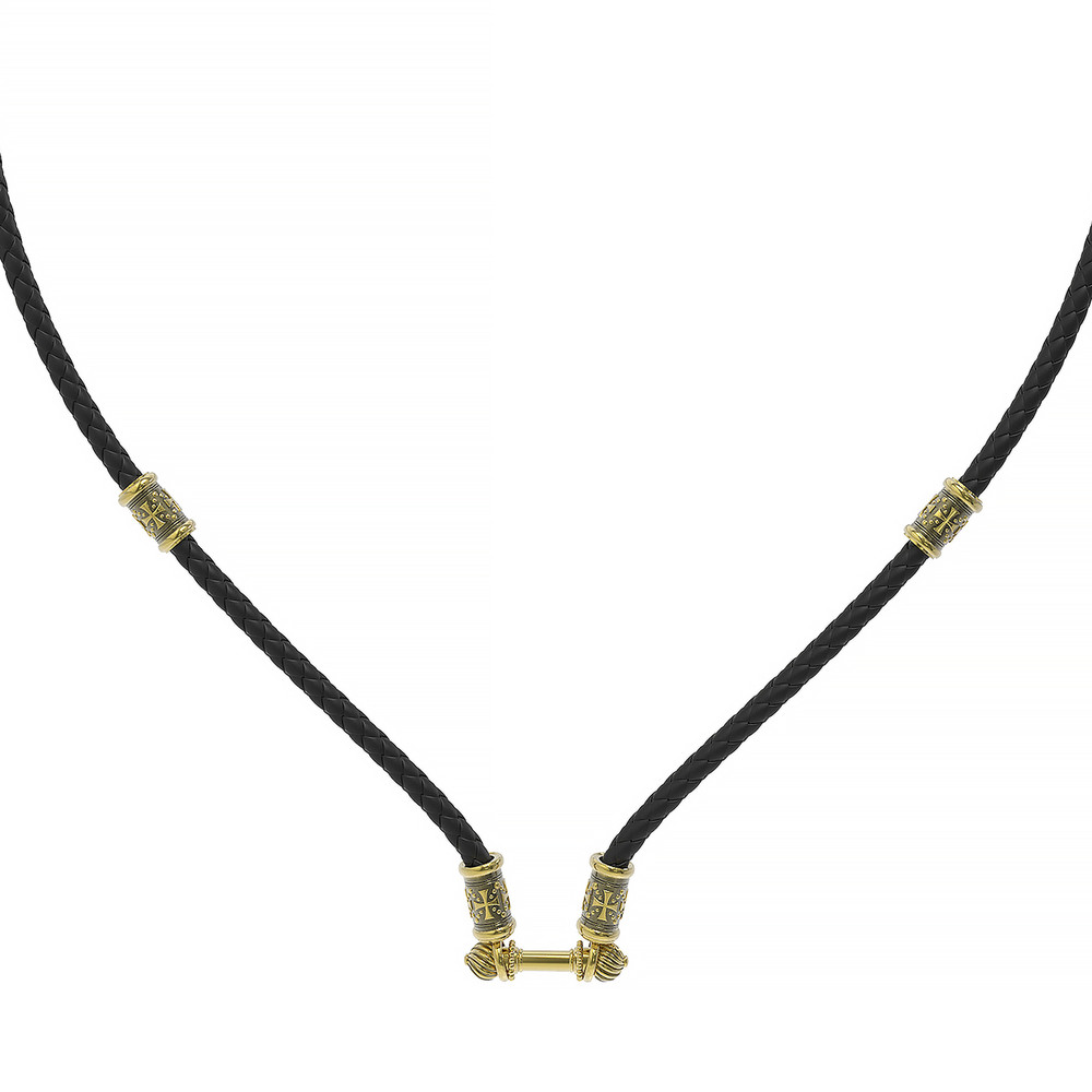 Гайтан из лимонного золота c кожаным шнурком