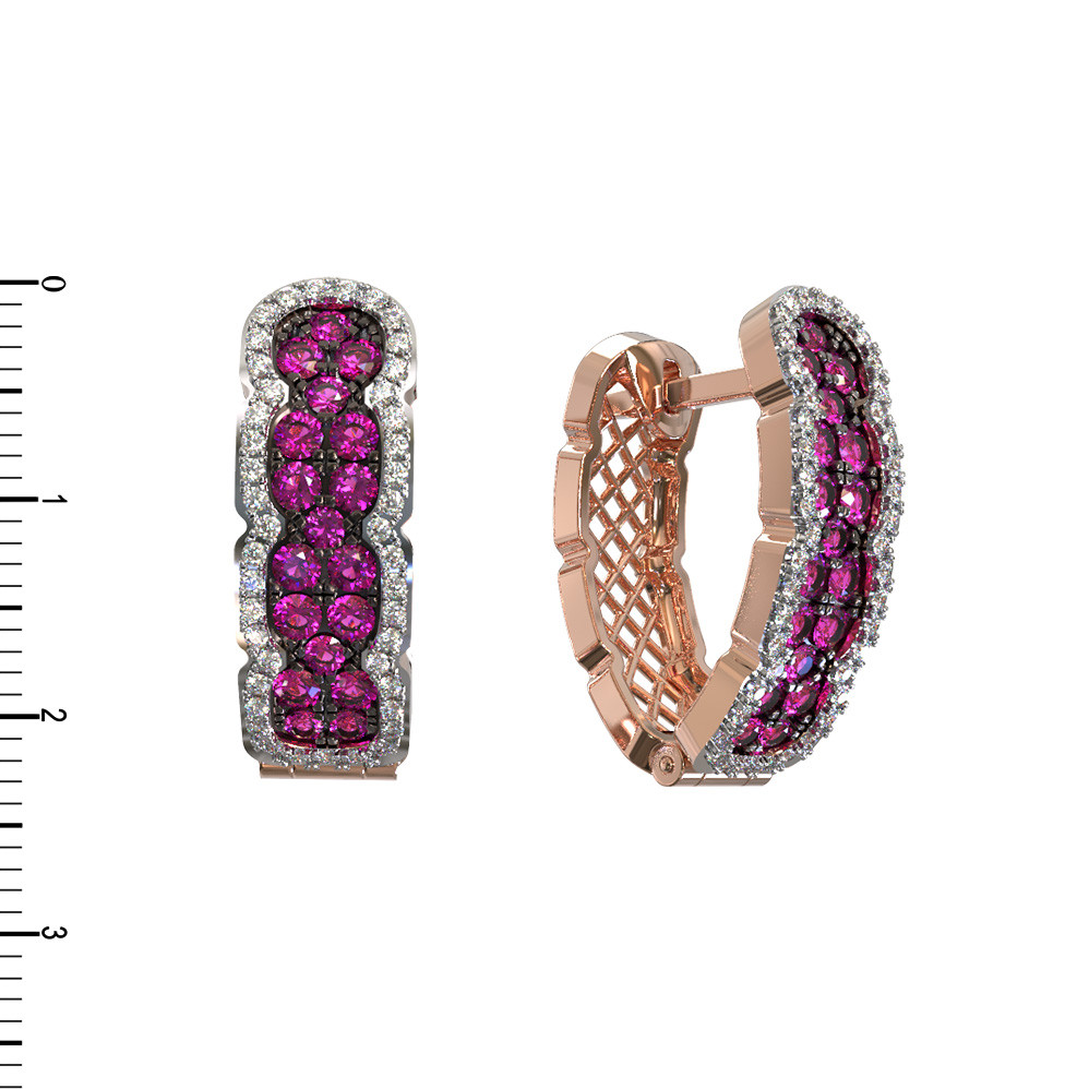 Серьги из золота c бриллиантами и рубином